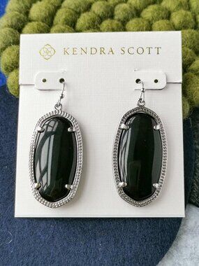 Kendra Scott Elle Black Opaque Glass Earrings Silver